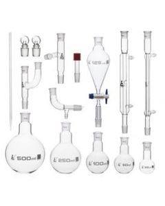 Distillation Kit - Organic Chemistry Set with Size 19/22 Interchangeable Joints - 15 Pieces with Hard Storage Briefcase - Borosilicate Glass - Eisco labs