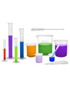 Ultimate Plastics Kit - 15 Piece Science Lab Set - Includes 5 Polypropylene Beakers, 4 Polypropylene Graduated Cylinders, 5 Disposable LDPE Pipettes & Nylon Cleaning Brush - Eisco Labs