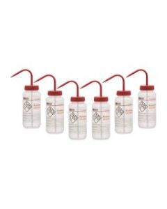 6PK Wash Bottle for Acetone, 500ml - Labeled with Color Coded Chemical & Safety Information (2 Color)  - Wide Mouth, Self Venting, Low Density Polyethylene - Eisco Labs