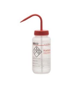 Wash Bottle for Acetone, 500ml - Labeled with Color Coded Chemical & Safety Information (2 Color)  - Wide Mouth, Self Venting, Low Density Polyethylene - Eisco Labs