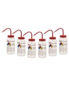 6PK Wash Bottle for Acetone, 500ml - Labeled with Color Coded Chemical & Safety Information (4 Colors) - Wide Mouth, Self Venting, Low Density Polyethylene - Eisco Labs