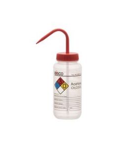 Wash Bottle for Acetone, 500ml - Labeled with Color Coded Chemical & Safety Information (4 Colors) - Wide Mouth, Self Venting, Low Density Polyethylene - Eisco Labs
