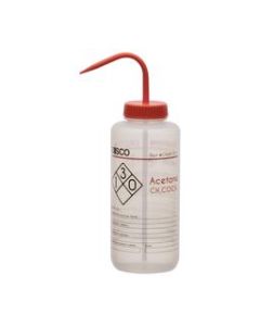 Wash Bottle for Acetone, 1000ml - Labeled with Color Coded Chemical & Safety Information (2 Color)  - Wide Mouth, Self Venting, Low Density Polyethylene - Eisco Labs