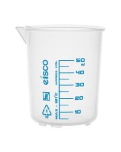 Premium 50mL Beaker - Polypropylene Plastic, Blue Screen Printed, 5mL Graduations - Eisco Labs