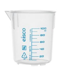 Premium 100mL Beaker - Polypropylene Plastic, Blue Screen Printed, 10mL Graduations, Eisco Labs