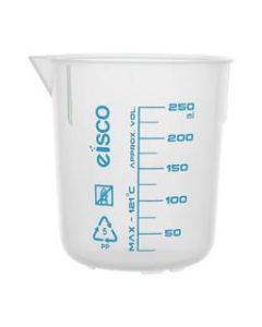 Premium 250mL Beaker - Polypropylene Plastic, Blue Screen Printed, 25mL Graduations - Eisco Labs