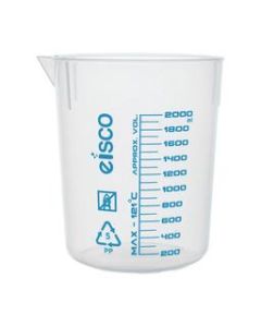 Premium 2000mL Beaker - Polypropylene Plastic, Blue Screen Printed, 100mL Graduations, Eisco Labs