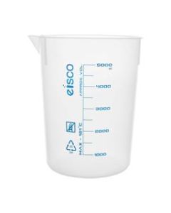 Premium 5000mL Beaker - Polypropylene Plastic, Blue Screen Printed, 500mL Graduations - Eisco Labs