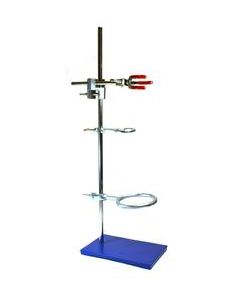 6 Piece Set, Rectangular Retort Stand, Rod, Clamp & Ring Set, 10"x9" Steel Base, 23.6" SS Rod, 2 Steel Support Rings, 3-Pronged Dual Adj Clamp