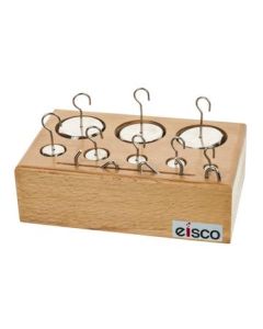 Brass Weight Set - 8 Weights & 3 Spare Hooks - With Wooden Storage Block - Eisco Labs