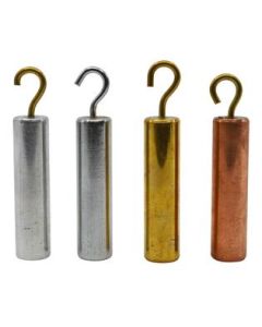 4pc Hooked Metal Cylinders Set - Brass, Aluminum, Steel & Copper - 2" x 0.5" - For Density Investigation, Specific Gravity & Specific Heat Experiments - Eisco Labs