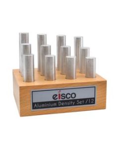 12pc Cylindrical Bars Density Set, Aluminum - Various Lengths - Includes Wooden Storage Block - For Studying Density & Mass - Eisco Labs