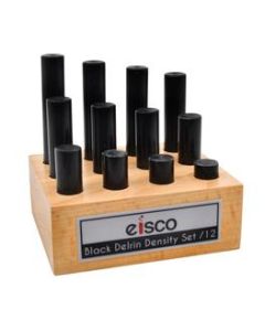 12pc Cylindrical Bars Density Set, Black Derlin - Various Lengths - Includes Wooden Storage Block - For Studying Density & Mass - Eisco Labs