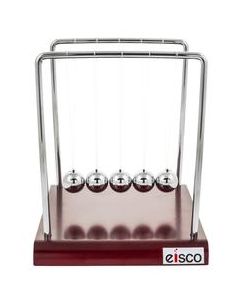 Eisco Labs Advanced Newton's Cradle with Red Wood Base - 7.25" Tall, 4.3g Ni Plated Steel Balls, 7"x6" Base