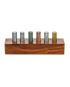 6pc Specific Heat Metal Cylinders Set - Copper, Lead, Brass, Zinc, Iron & Aluminum - Includes Wooden Storage Block - For Specific Heat, Specific Gravity & Density Experimentation - Eisco Labs