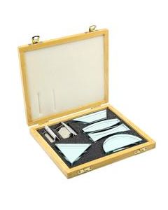 Glass Prisms & Lenses Set, 7 Pieces - Transparent, 13mm Thick - All Faces Fully Polished - Includes Wooden Storage Box - Eisco Labs