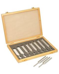 Eisco Labs Scientific Steel Tuning Forks, Set of 8 (Scientific Pitch, C4 = 256Hz) with Wooden Case - Designed for Physics Experiments