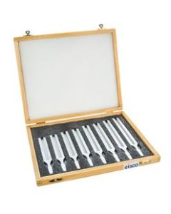 Eisco Labs Aluminum Scientific Tuning Forks, Set of 8 (Scientific Pitch, C4 = 256Hz) with Wooden Case - Designed for Physics Experiments