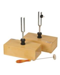 Eisco Labs Pair of Steel Tuning Forks (440Hz) in Wood Bases, One Adjustable