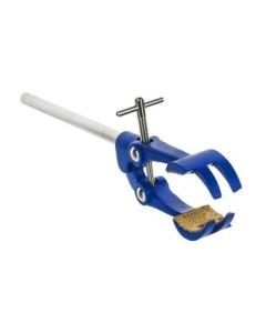 4 Prong, Cork Lined Clamp on Stainless Steel Rod - 4.1" Max Clamp Opening, 5.5" Connecting Rod - Powder Coated Aluminum Alloy Clamp - Research, Industrial Laboratory Grade -  Eisco Labs