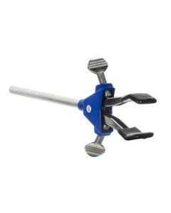 2 Prong, Vinyl Coated, Spring Loaded Clamp on Stainless Steel Rod - 2.75" Max Clamp Opening, 5" Connecting Rod - Powder Coated Alloy Clamp - Research, Industrial Laboratory Grade -  Eisco Labs