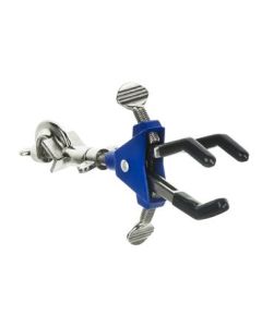 3 Finger, Vinyl Coated Dual Adjustable Extension Clamp on Swivel Bosshead - 2.3" Max Clamp Opening - Powder Coated Zinc Alloy - Research, Industrial Laboratory Grade -  Eisco Labs