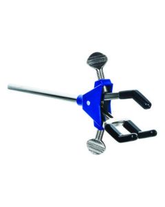 3 Finger, Vinyl Coated Dual Adjustable Extension Clamp on Stainless Steel Rod - 2.3" Max Clamp Opening, 5" Rod - Powder Coated Zinc Alloy - Research, Industrial Laboratory Grade -  Eisco Labs