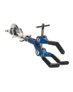3 Finger, Vinyl Coated Extension Clamp on Swivel Bosshead - 3.4" Max Opening, , 2" Fingers - Bosshead fits up to 18mm Rod - Powder Coated Zinc Alloy - Research, Industrial Lab Grade -  Eisco Labs