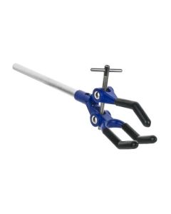 3 Finger, Vinyl Coated Extension Clamp on Stainless Steel Rod - 3.4" Max Clamp Opening, 5.5" Rod, 2" Fingers - Zinc Alloy Construction - Research, Industrial Laboratory Grade -  Eisco Labs