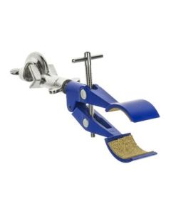 2 Prong, Cork Lined, Burette, Flask, Beaker Clamp on Swivel Bosshead - 4.3" Max Clamp Opening, Bosshead fits up to 18mm Rods - Zinc Alloy Clamp - Research, Industrial Laboratory Grade -  Eisco Labs