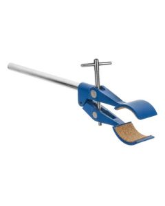 2 Prong, Cork Lined, Burette, Flask, Beaker Clamp on Stainless Steel Rod - 4.3" Max Clamp Opening, 5.5" Rod - Powder Coated Zinc Clamp - Research, Industrial Laboratory Grade -  Eisco Labs