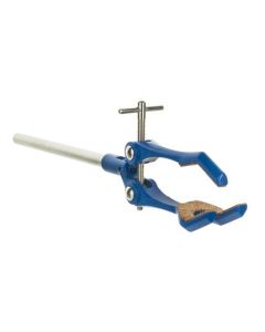 3 Finger, Cork Lined Extension Clamp on Stainless Steel Rod - 3.4" Max Clamp Opening, 5.5" Connecting Rod - Zinc Alloy Clamp - Research, Industrial Laboratory Grade -  Eisco Labs