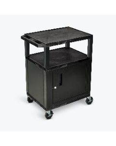 34"H AV Cart - 3 Shelves, Cab - Black Legs