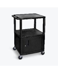 42"H AV Cart - 3 Shelves, Cabinet - Black Legs