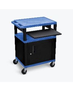 34"H AV Cart - 3 Shelf, Cab, Front Pullout - Blk