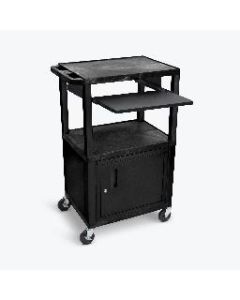 42"H AV Cart - 3 Shelves, Cab, Pullout - Black