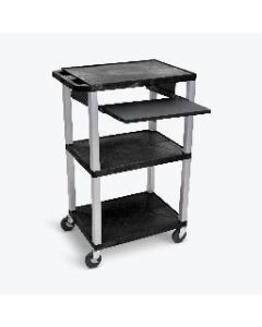 42"H AV Cart - 3 Shelves, Pullout - Nickel Legs