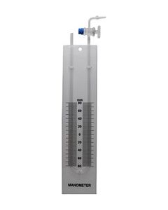 Glass Manometer, U-Tube - Built in Stopcock, Mounted on Back Plate with Printed Scale, 80-0-80 Scale with 2mm Subdivisions - Eisco Labs