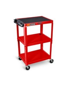 Adjustable-Height Steel AV Cart - Three Shelves-Red