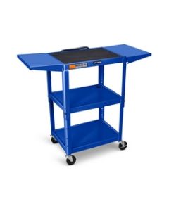 Adjustable-Height Steel AV Cart - Drop Leaf Shelves - Blue