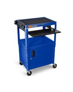 Adjustable-Height Steel AV Cart - Pullout Keyboard Tray, Cabinet