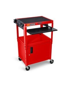 Adjustable-Height Steel AV Cart - Pullout Keyboard Tray, Cabinet - Red