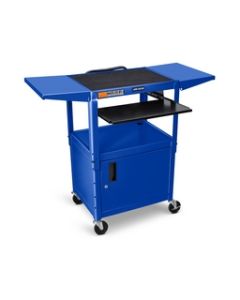 Adjustable-Height Steel AV Cart - Pullout Keyboard Tray, Cabinet, Drop Leaf - Blue