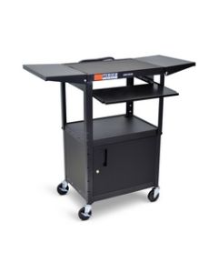 Adjustable-Height Steel AV Cart - Pullout Keyboard Tray, Cabinet, Drop Leaf