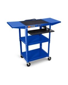 Adjustable-Height Steel AV Cart - Pullout Keyboard Tray, Drop Leaf - Blue