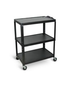 Extra-Large Adjustable-Height Steel AV Cart Three Shelves Black Electric