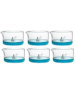 Dish Crystallizing, outer dia 70mm, borosilicate glass, flat bottom with spout Pack of 6