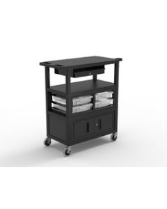 32" x 18" Deluxe Teacher Cart with Locking Cabinet, Storage Bins, Keyboard Tray, Pocket Chart Hooks, and Cup Holder