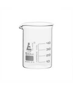 50ml Beaker Low form, with spout made of borosilicate glass, graduated
