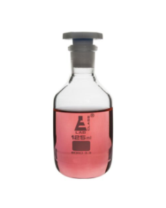 Bottle Reagent, made of borosilicate glass, narrow mouth with acid proof polypropylene stopper 125ml., socket size 19/26